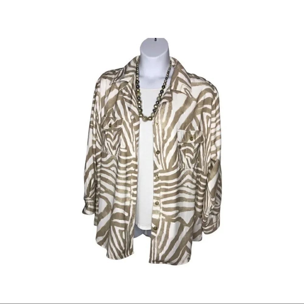 DG2 Diane Gilman PLUS SIZE Tan White Blouse Shirt Jacket Size 2X